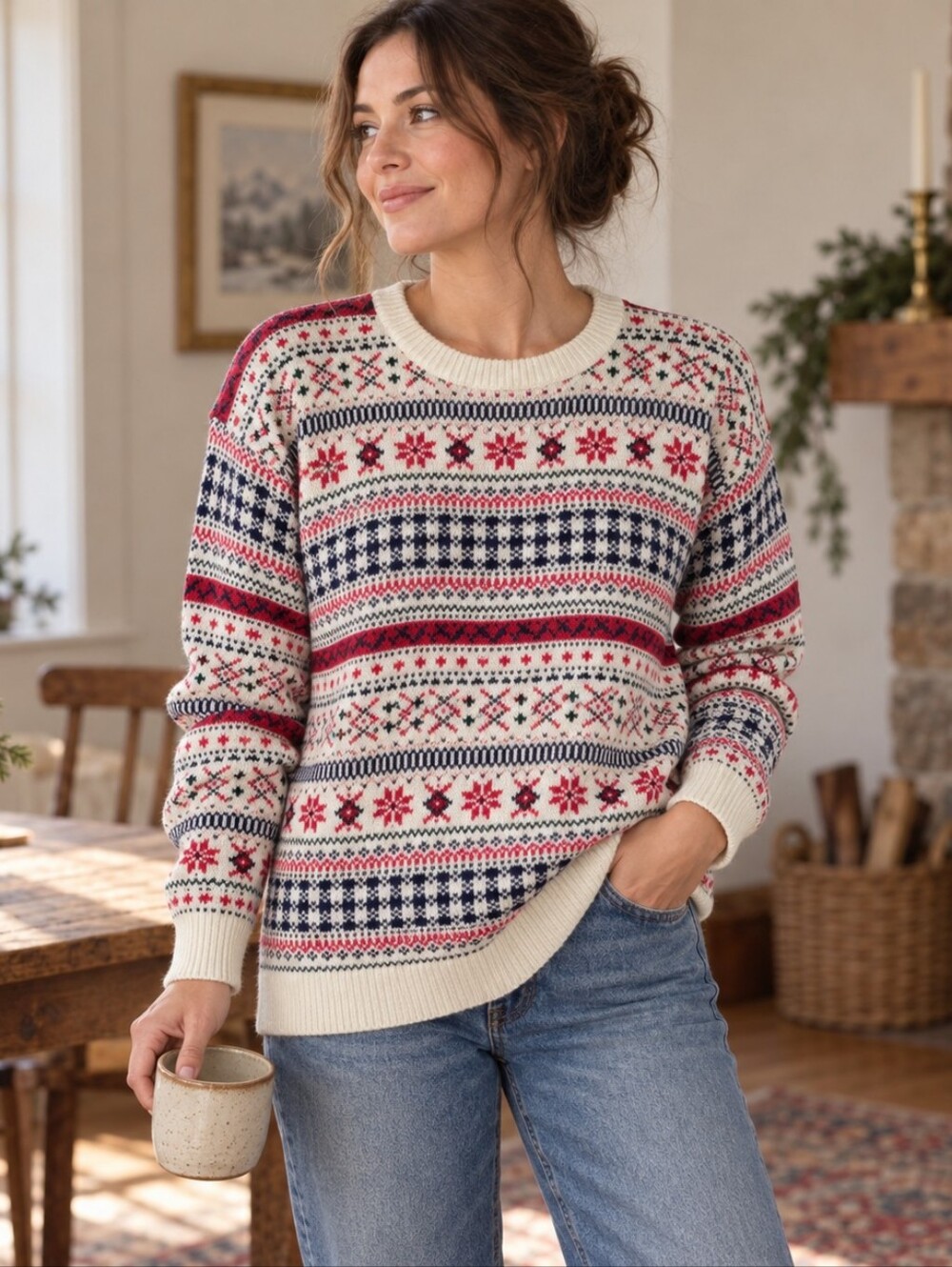 Vintage 90s Northern Reflections Cotton Fair Isle Sweater Small